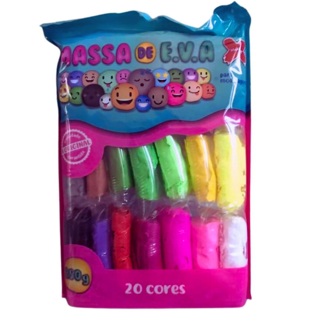 Massa de EVA 250g 20 Cores Sortidas Make+ Atóxica Para Artesanato e Escola