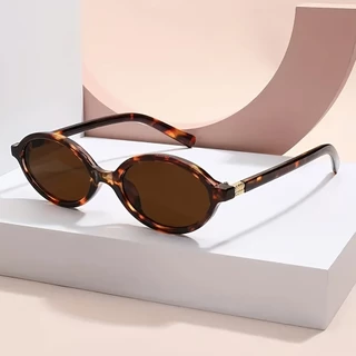 Óculos de sol feminino oval retrô, padrão tartaruga, estilo moderno