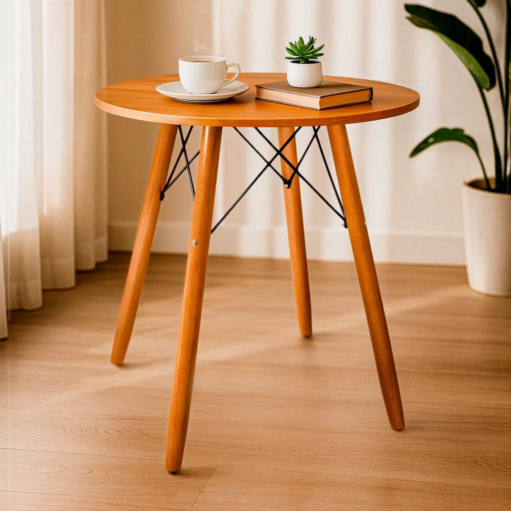 Mesa Eames Eiffel Redonda 70cm Sala Jantar Pés Palito Wood