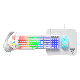 Kit Gamer Branco Combo 4 em 1 Teclado, Mouse, Headset e Mousepad Gamer