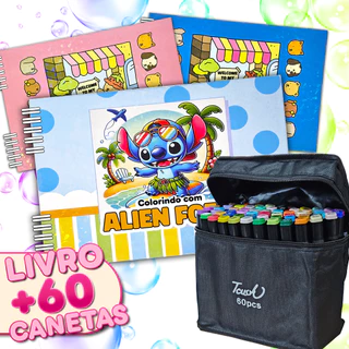 KIT Caderno de Colorir + Canetinha Duas Pontas - 24 cores, 50 páginas de Desenho Ursinho Fofo em Oferta na Shopee