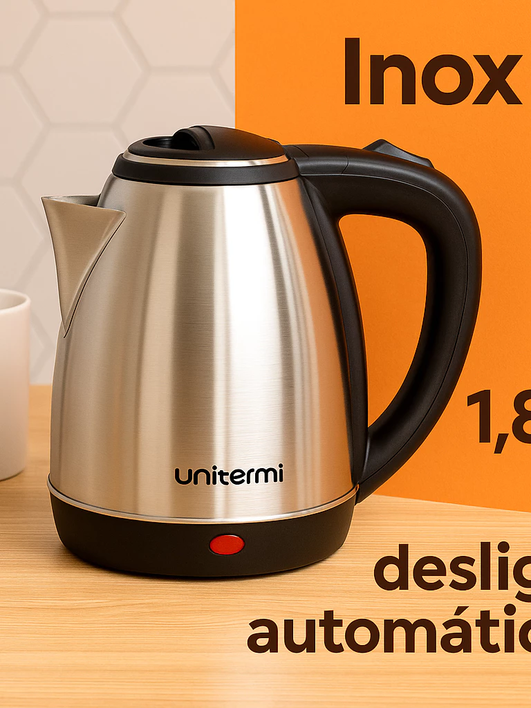 Chaleira Elétrica Inox 1,8L - 110V/220V - Ferve Rápido - Desligamento Automático - Unitermi Atacama