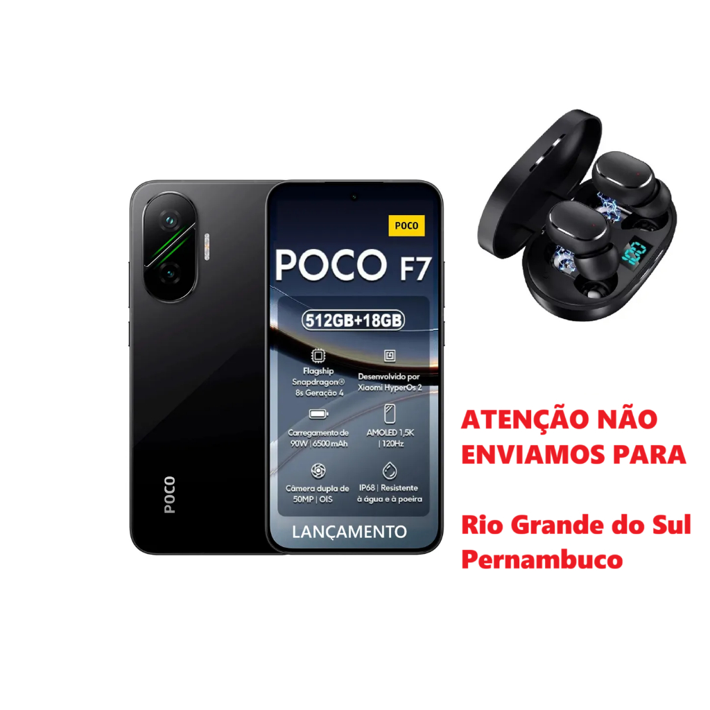 Xiaomi Poco F7 512 GB 12 RAM GLOBAL + BRINDE + NOTA FISCAL NÃO ENVIAMOS PERNAMBUCO E RIO GRANDE DO SUL