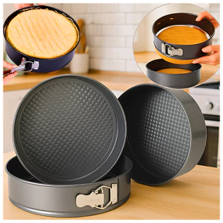 Kit 3 Formas Redondas Antiaderente Fundo Removível Teflon Premium Alumínio Aço Carbono Bolos Tortas