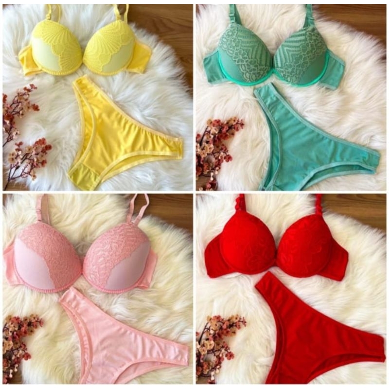 Conjuntos lingeries, calcinha + sutiã kit com 12 unidades. | Shopee Brasil