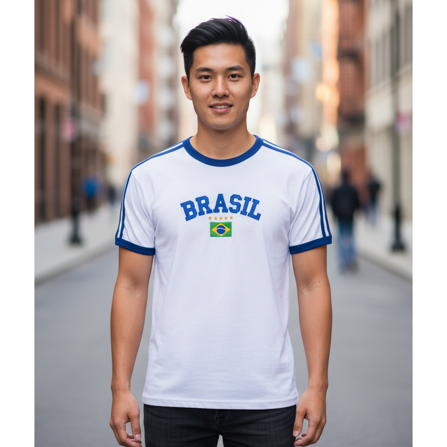 Blusa Bandeira Do Brasil Bordada Unissex - Branca em Oferta na Shopee