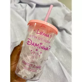 Kit 4 Copos Personalizados 500ml com Tampa e Canudo | Lembrancinha Festa Infantil Convite Padrinhos
