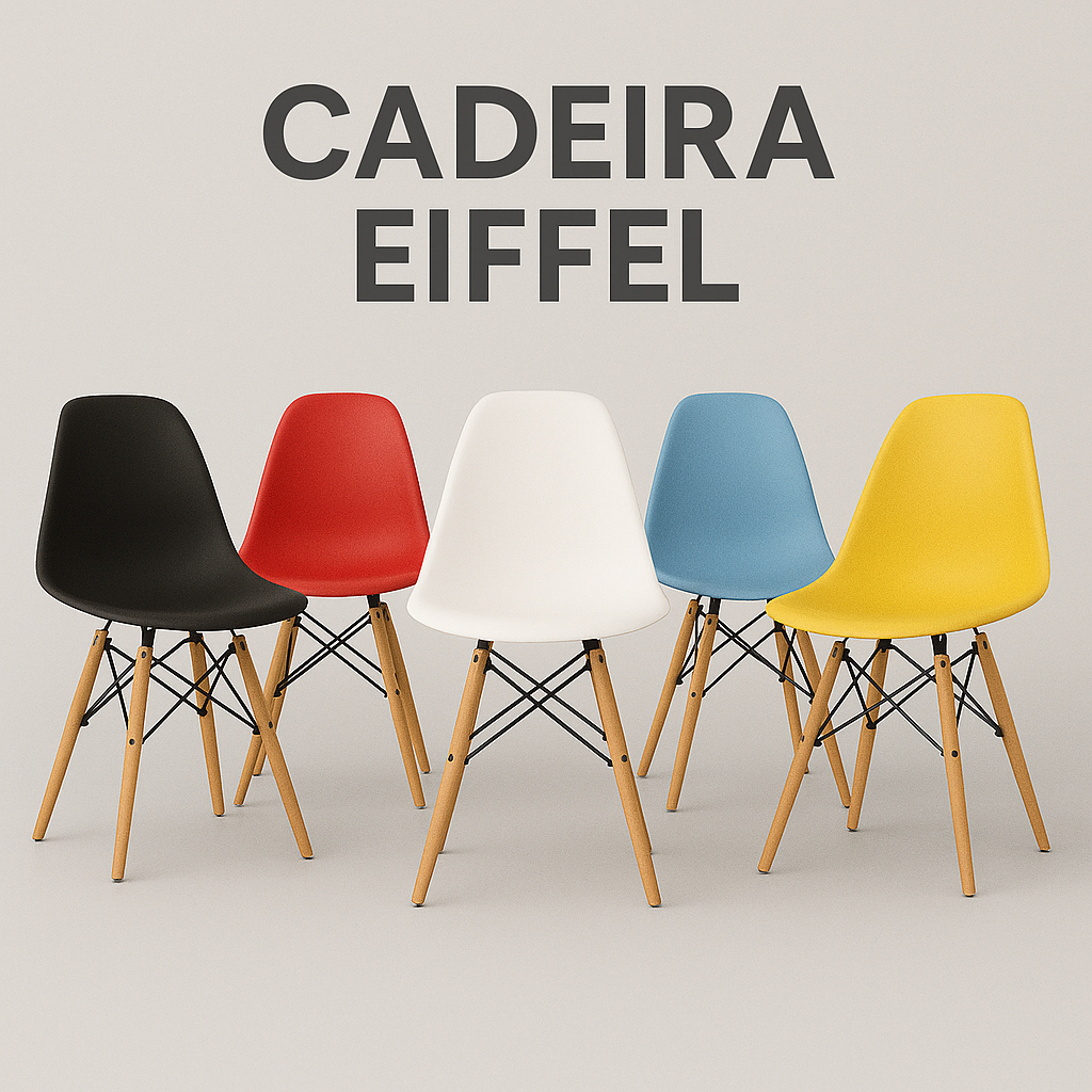 Cadeira Eames Eiffel Pés de Madeira Várias Cores