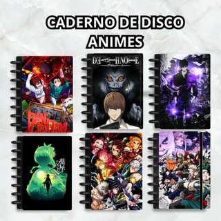CADERNO INTELIGENTE DE DISCO ANIMES VARIADOS - MINI, P, M, G e (G de 10 MATÉRIAS) - COM NOME