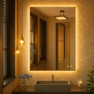 Espelho Retangular Vertical LED Indireto Luxo - Banheiro, Sala, Penteadeira | Vários Tamanhos | Iluminação Premium