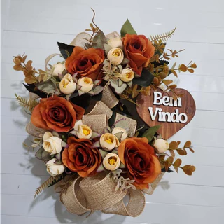 Guirlanda Bem Vindo Floral Artesanal Gra Decorações