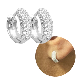 Brinco Cravejado Argola Prata 925 banhado Estilo Neymar Unissex Zirconia em Oferta na Shopee