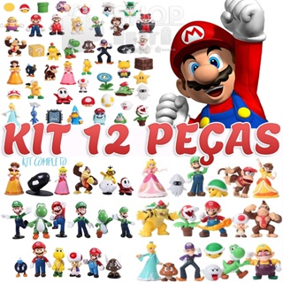 Kit Completo de 12 Bonecos Novos  Super Mario Bros Miniatura Mario Colecionáveis em Oferta na Shopee