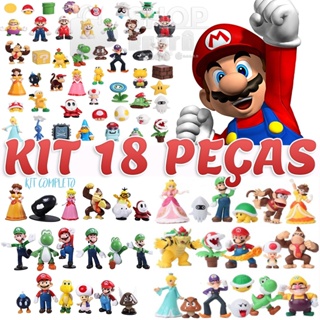 Kit Completo de 18 Bonecos Novos  Super Mario Bros Miniatura Mario Colecionáveis em Oferta na Shopee