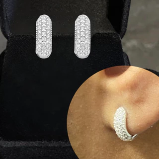 Brinco Argola Cravejada em Zircônia 25 pedras (Banho Prata) em Oferta na Shopee