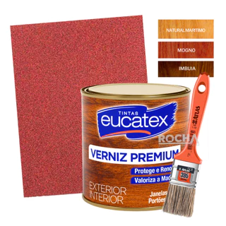 Kit Verniz Brilhante para Madeira Moveis 225ml + Pincel + Lixa Pequenos Reparos Eucatex
