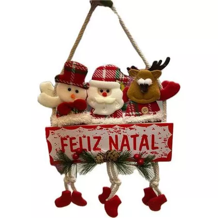 Guirlanda de natal boneco de neve e papai noel  (placa merry christmas)