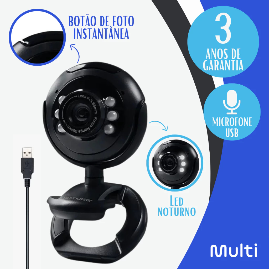 WebCam 480p 16mp Usb Câmera Pc Nightvision Com Microfone Visão Noturna WC045