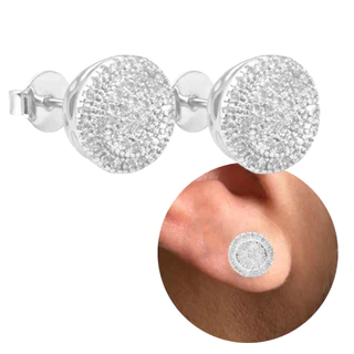 Brinco Masculino Redondo Neymar Prata Cravejado Zirconia Banhado a Ouro Branco em Oferta na Shopee