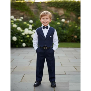 Conjunto infantil Menino Masculino Batizado Festa Camisa Manga longa Calça Colete e Gravata Cinto - Casamento, Evento