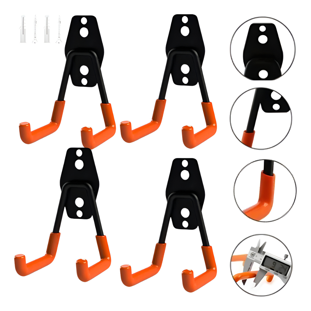 Kit 1 - 2 - 4 Suporte Aço Multiuso 23kg Parede Mangueira Bike Escada Vasoura Rodo Cor Preto c/ Nota Fiscal