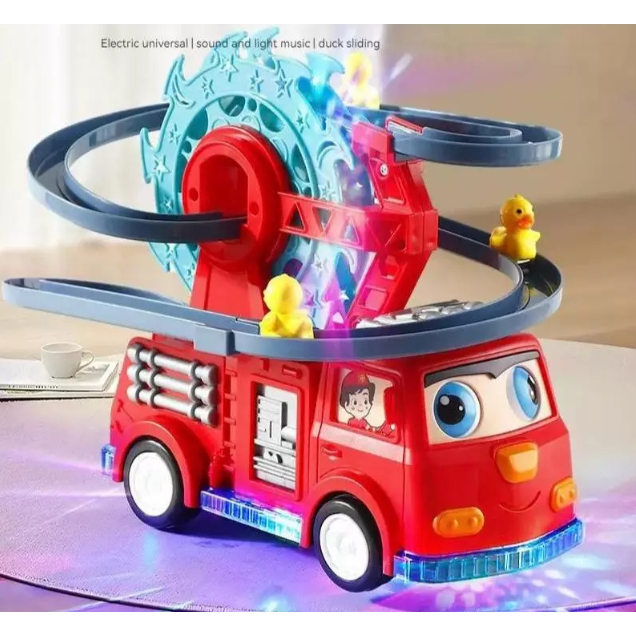 Caminhão Bombeiro Escorregador 2 em 1 Montanha Russa Com Filhotes de Patinho