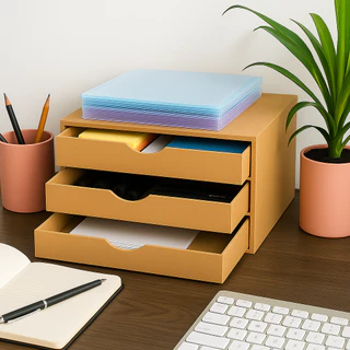 Organizador de Mesa Documentos Gaveteiro Suporte Para Monitor Escritório Folha A4 3 Gavetas Envio Full