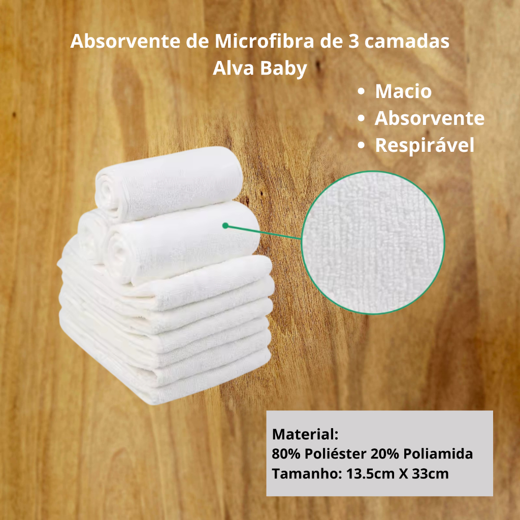 Absorvente Infantil para Fralda Ecológica Alva Baby | Microfibra 3 ...