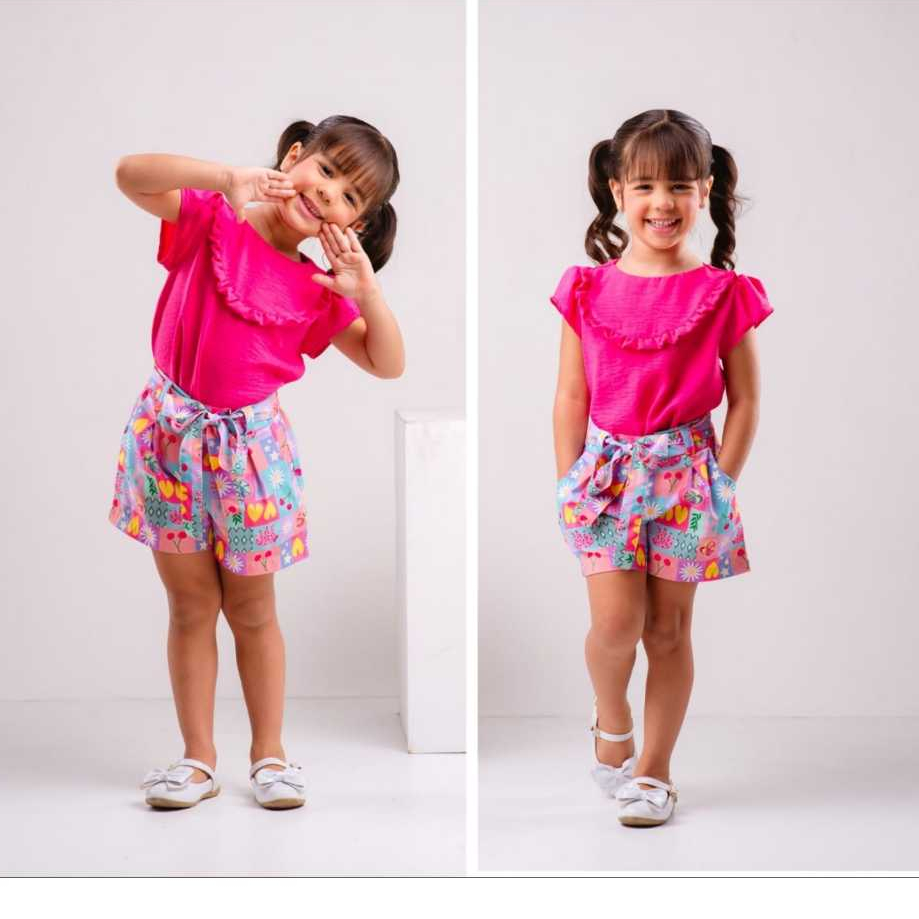 Conjunto Infantil Feminino Menina Blusinha + Short Estampado Roupa Leve ...