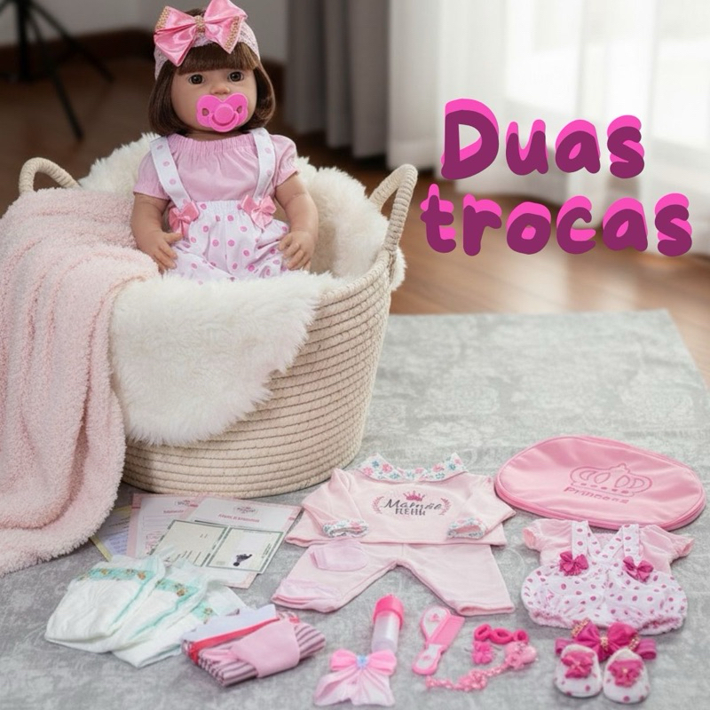 Boneca Bebê Reborn Pode Dar Banho Enxoval DUAS TROCAS Shopee