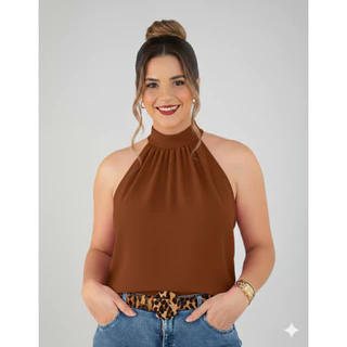 Blusa Feminina estilosa Gola Alta com amarração regata elegante festa trabalho