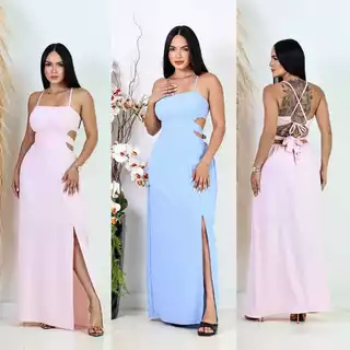 Vestido feminino longo liso fenda na lateral TAMANHO UNICO veste de 38 ao 42 ´A` em Oferta na Shopee