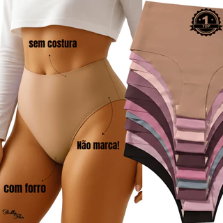 Kit 5 Calcinhas Laser Cintura Alta Cós Alto Confortável Sem Costura Não Marca