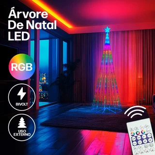 Árvore De Natal RGB LED 2.10m ou 1.80m Efeitos Modo Cascata Estrela Meteoro Pisca-pisca Colorido