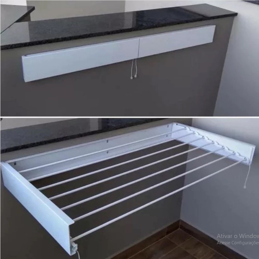 Varal De Parede Retrátil Mágico Alumínio Branco Ideal para Apartamento ...