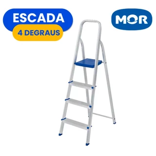 Escada Alumínio 3 Ou 4 Degraus MOR Dobrável Resistente Doméstica Suporta Até 120kg Tesoura Reforçada