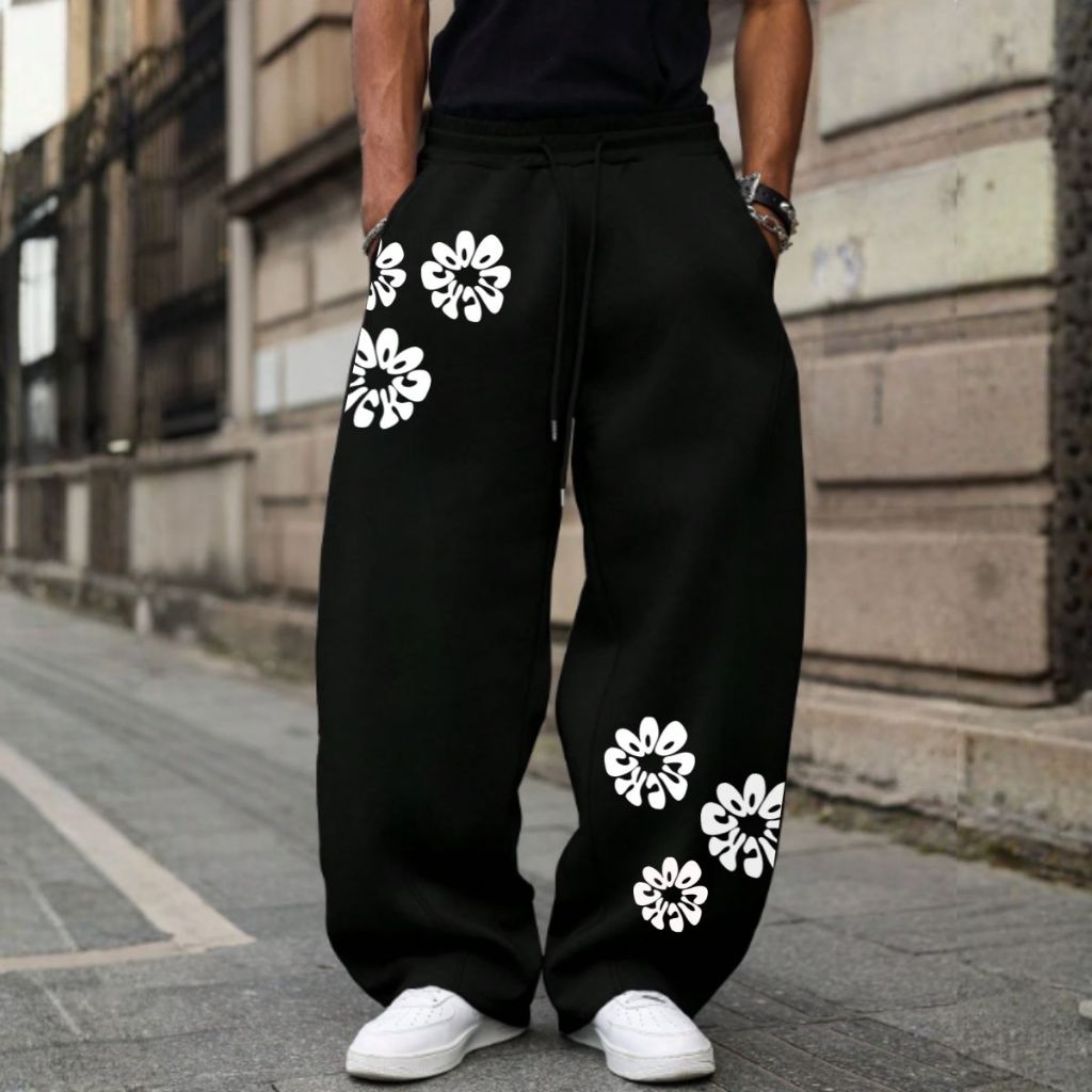 Calça Com Barra Larga Moletom Wide Leg Masculina Streetwear