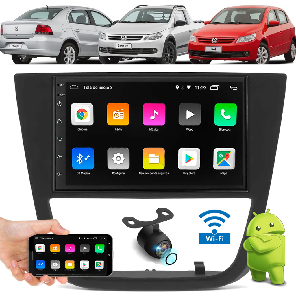 Kit Multimidia Android Gol G5 Saveiro G5 Voyage G5 GPS Wifi + Moldura ...