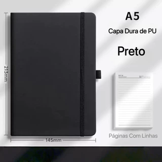 Caderno A5 Preto - Capa Dura - Perfeito para Estudos e Trabalho