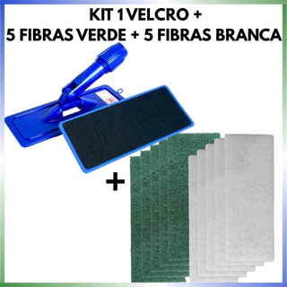 Kit Mop Suporte Lt + 5 Fibra branca e 5 Verde Limpa Pisos Porcelanatos, Vidros, Espelhos, Inox, Madeira, Laminado, Obras
