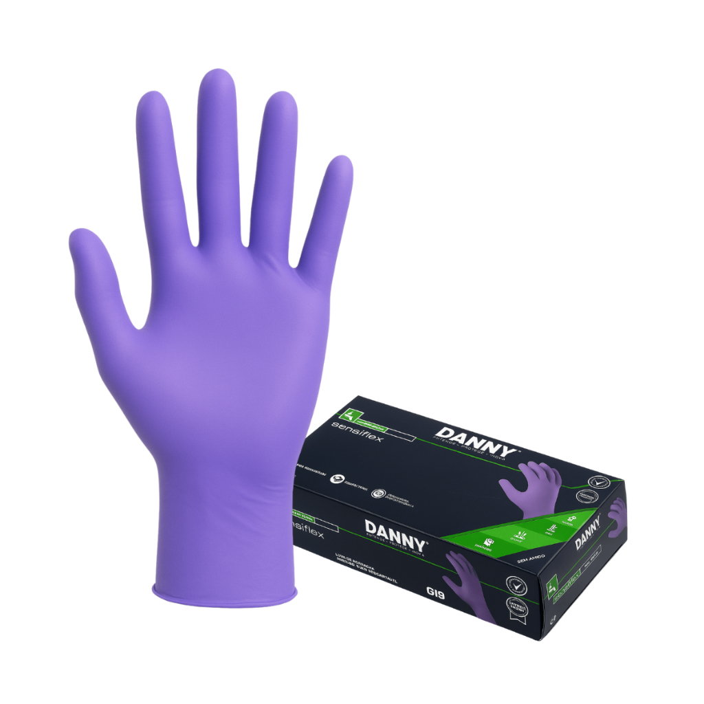 Luva Nitrílica Sensiflex Flex Roxa Danny CA 45458 Sem Pó