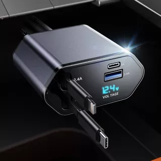 Carregador de carro retrátil, carregador rápido de para carro 4 em 1 para iPhone e Android em Oferta na Shopee