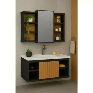 Conjunto Gabinete Espelheira Cuba Completo Com Porta Nichos E Espelho em Oferta na Shopee