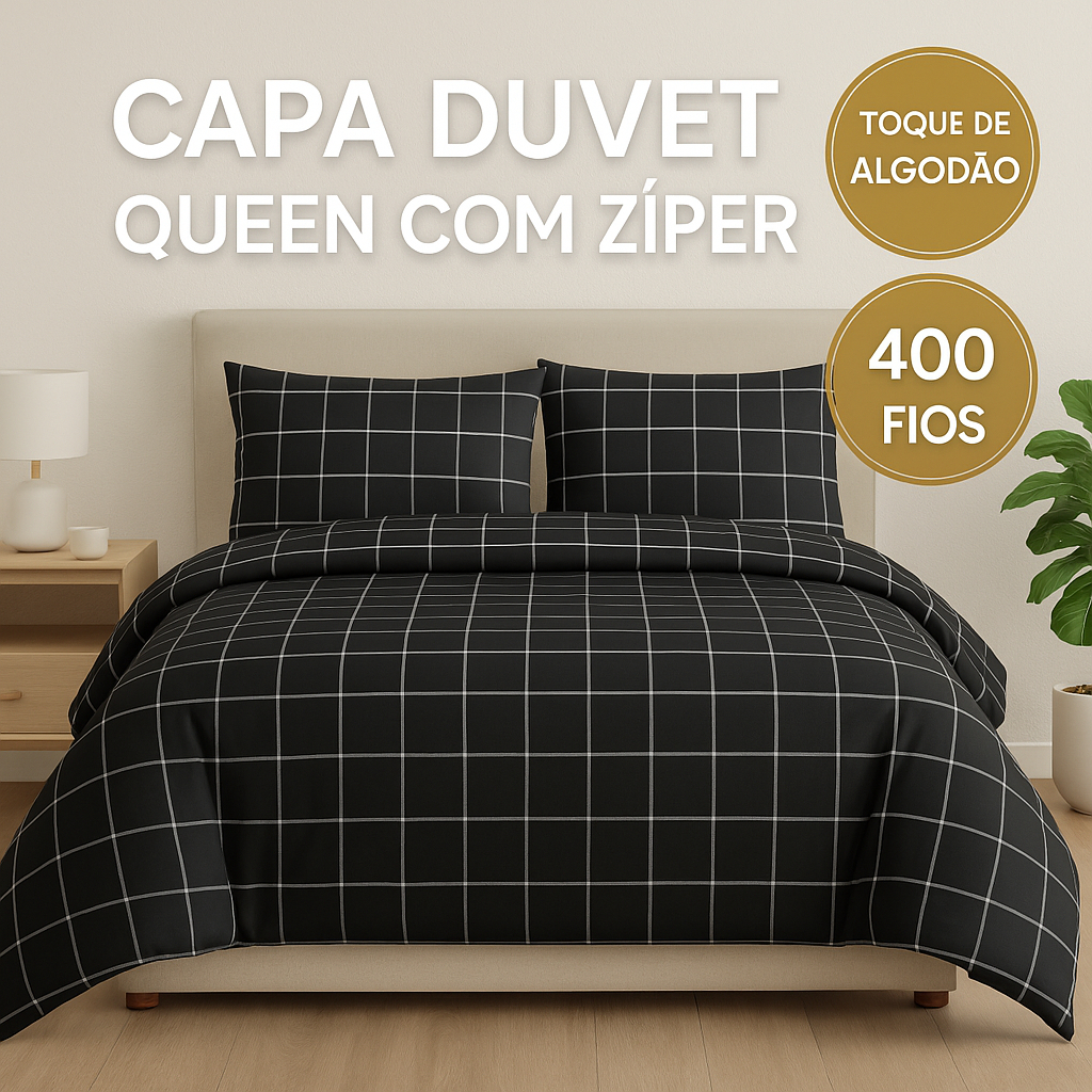 Capa para Edredom 400 Fios Duvet com Zíper Casal/Queen Toque de Algodão ...