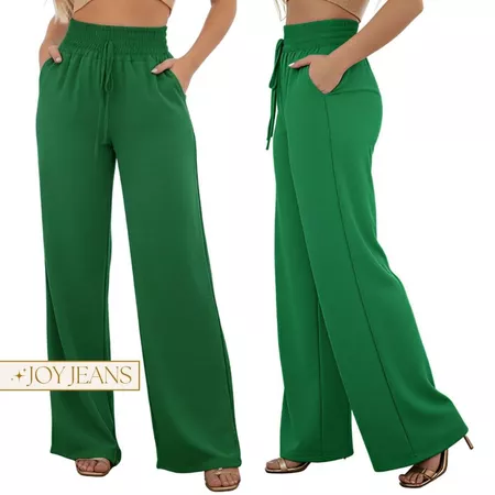 Calça pantalona feminina com bolso cintura alta