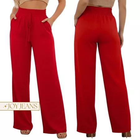 Calça pantalona feminina com bolso cintura alta