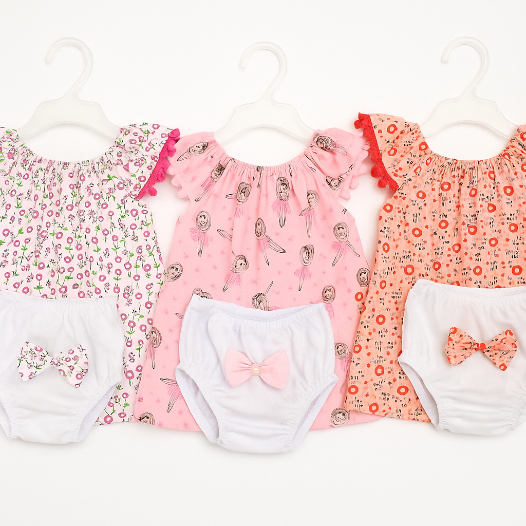 Vestido de Bebê Verão Menina com Calcinha