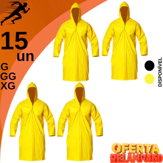 Kit 15 Peças Capa De Chuva Pvc Forrado Com Capuz Impermeável Resistente Segurança Unissex Multiuso