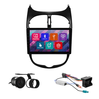 Kit Multimídia 9" Pol Peugeot 206 2002 Á 2010 Espelhamento Android Ios 2 Din Preto