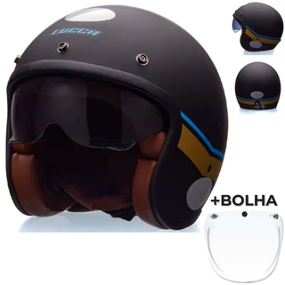 Capacete Lucca Sublime Sunny Preto Aberto Óculos Solar e Bolha Bubble Custom Retro Vintage